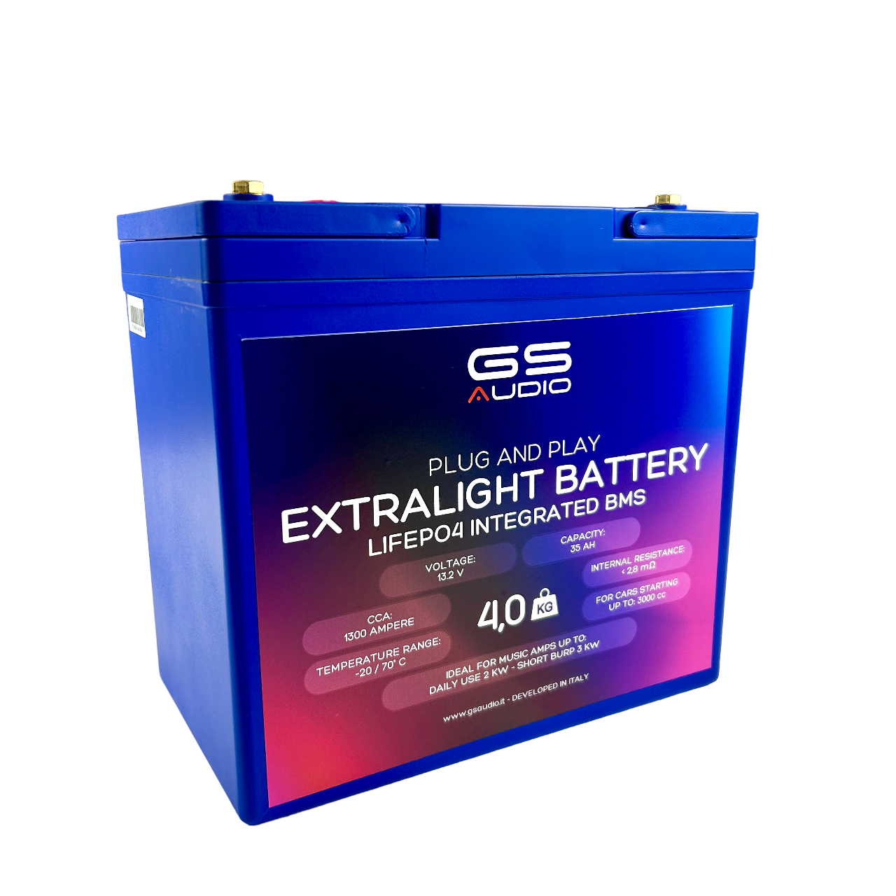 Battery 35Ah-M6 LifePo4 13.2V Extralight 4.0kg - Gs Audio - CCA:1300A